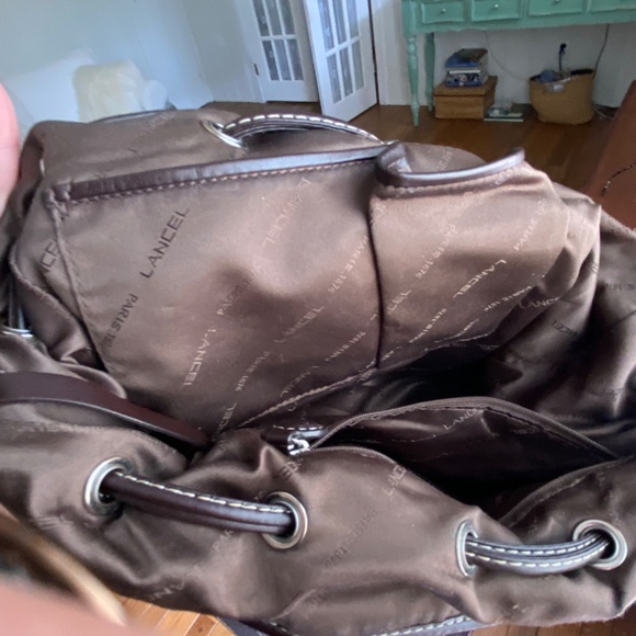 Lancel drawstring handbag nylon and leather brown - Picture 8 of 11